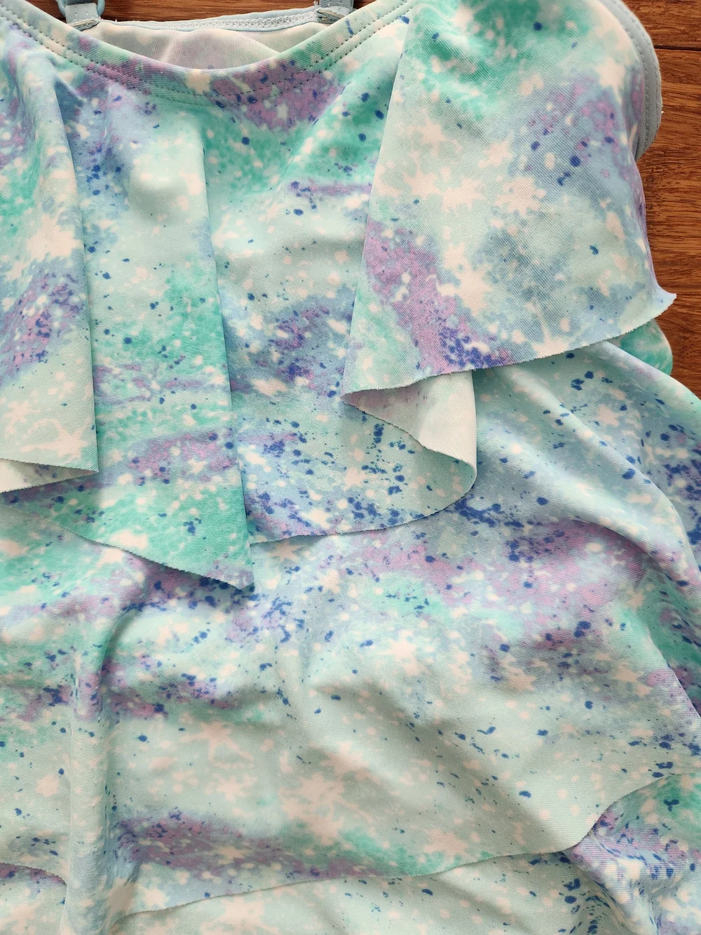 Justice Girls Layered Tankini Swimsuit Set Aqua Purple Tie Dye Sparkle, Size 10